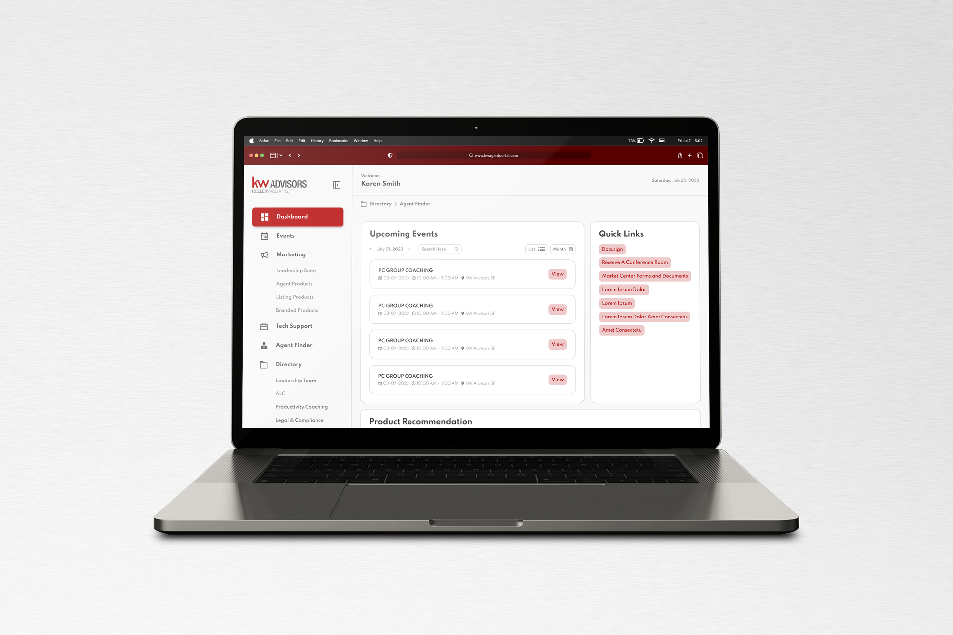 A laptop computer is open to a dashboard page