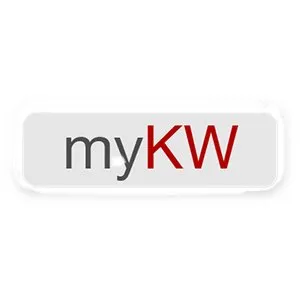 A white button with the word mykw on it.