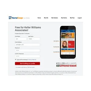 A website for keller williams associates with a phone on it.