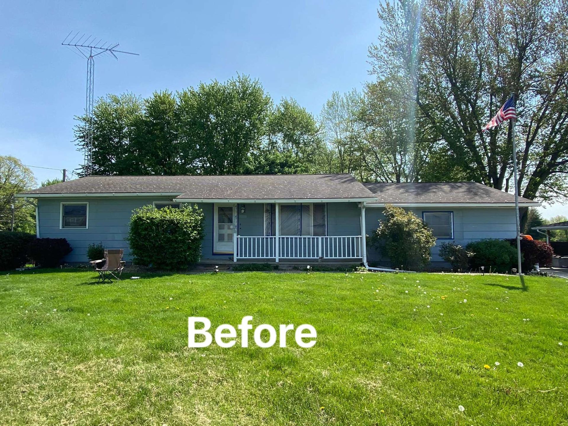 A picture of a house before being painted blue