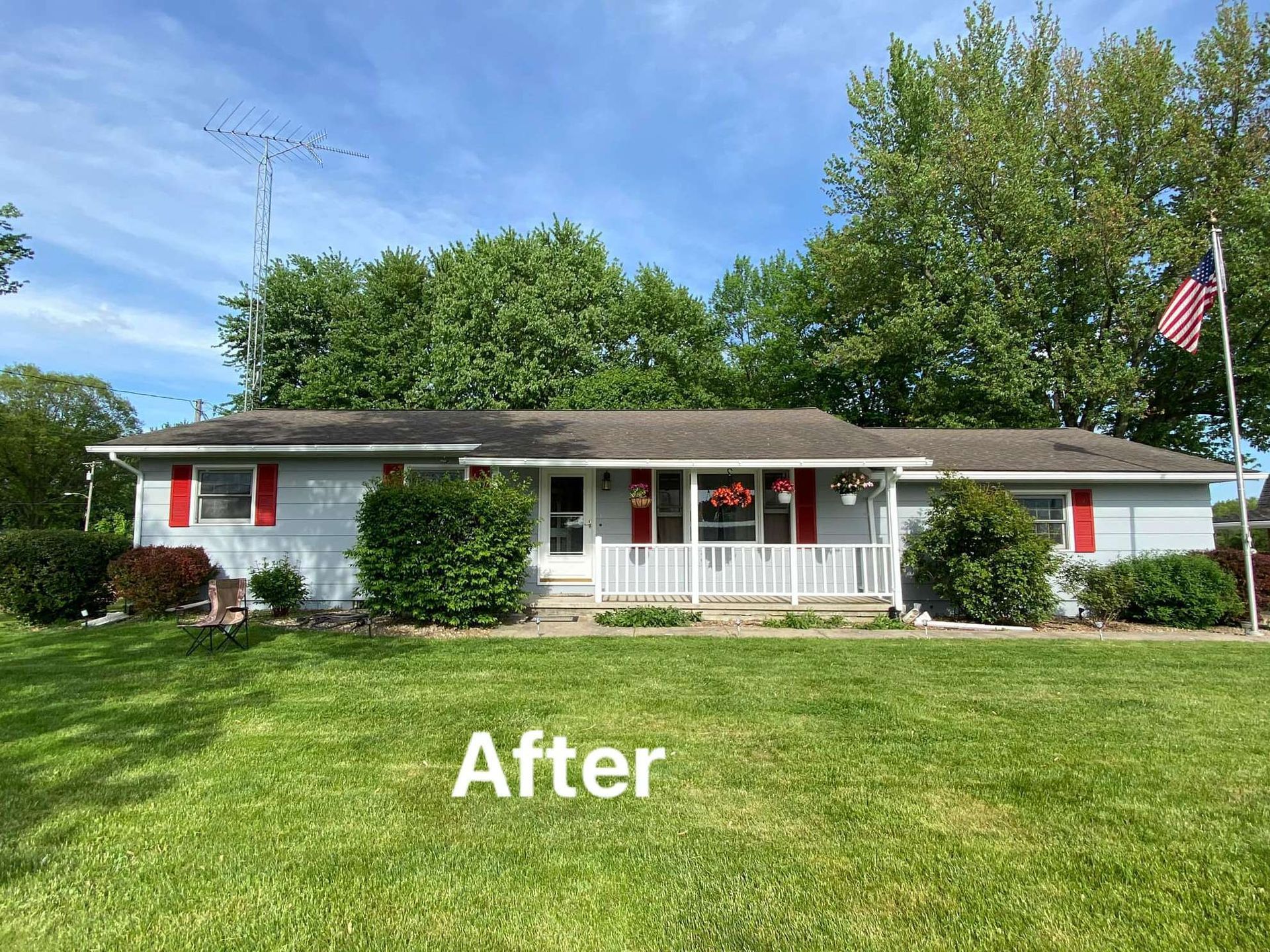 A picture of a house before and after being painted.