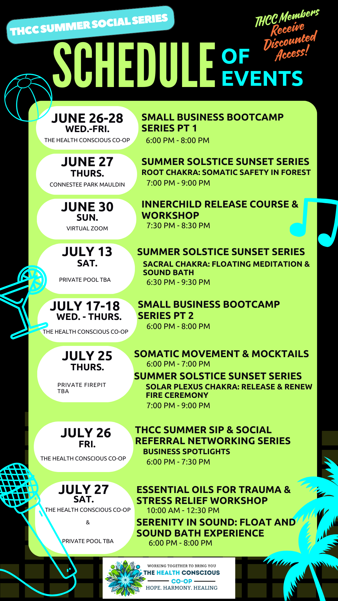 A schedule of events for the summer social waves