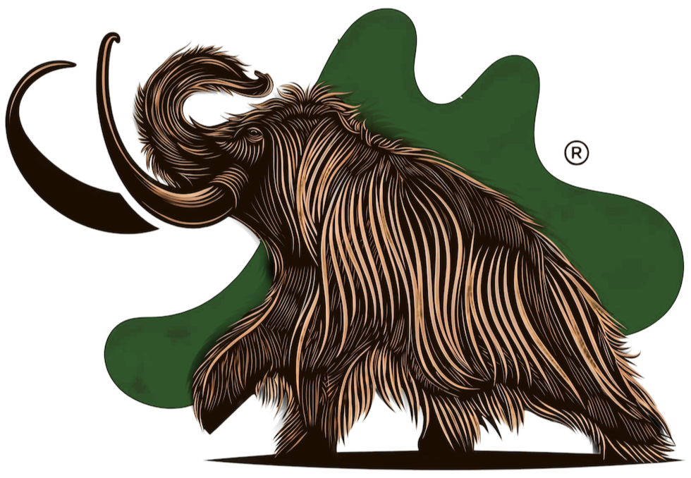 Green mammoth logo with the word