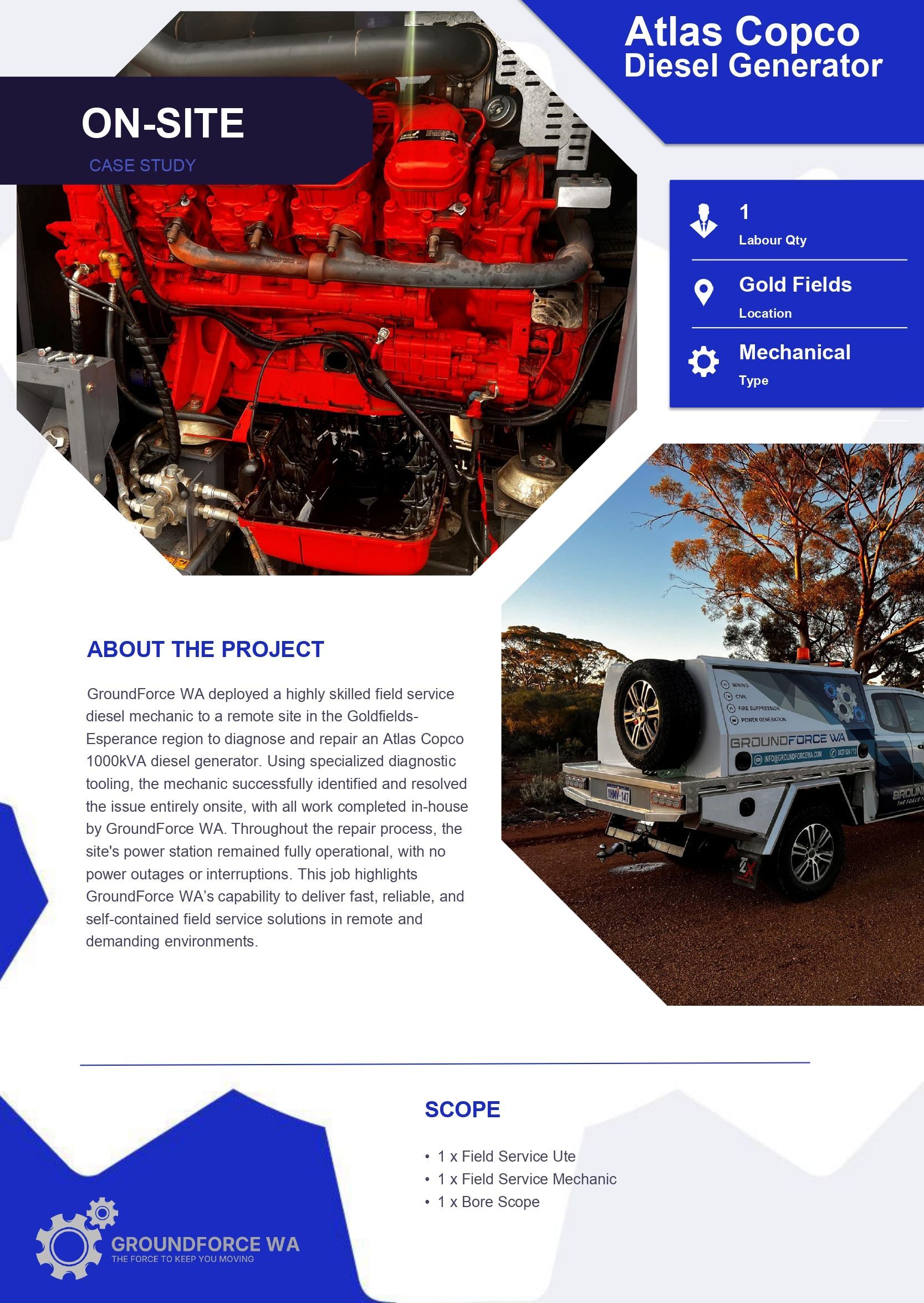 On Site Atlas Copco Diesel Generator Repairs Western Australia