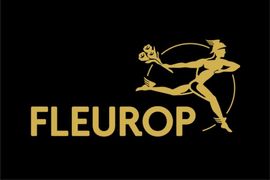 Fleurop-Logo mit einem Lieferanten mit einem Blumenstrauß