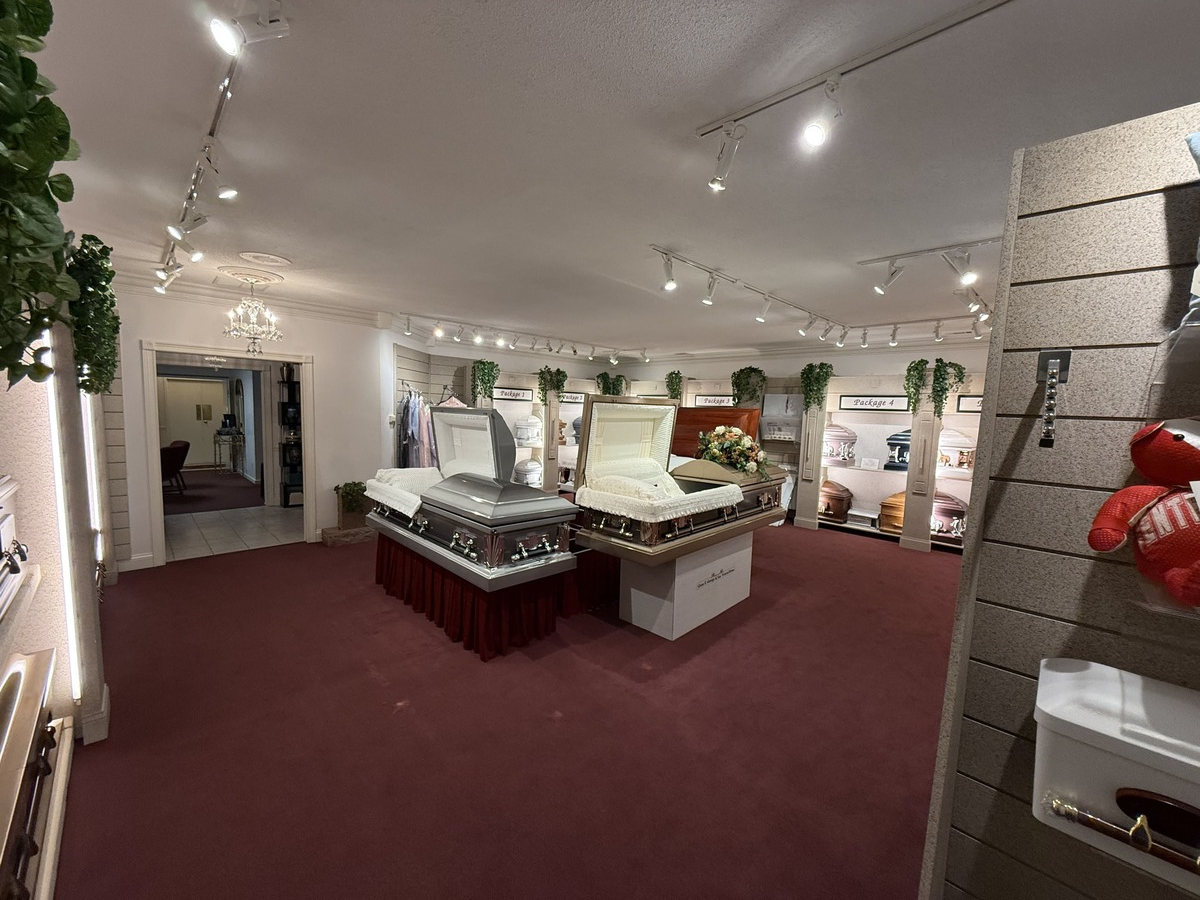 Bright jewelry showroom with display cases, white walls, and maroon carpet under track lighting.