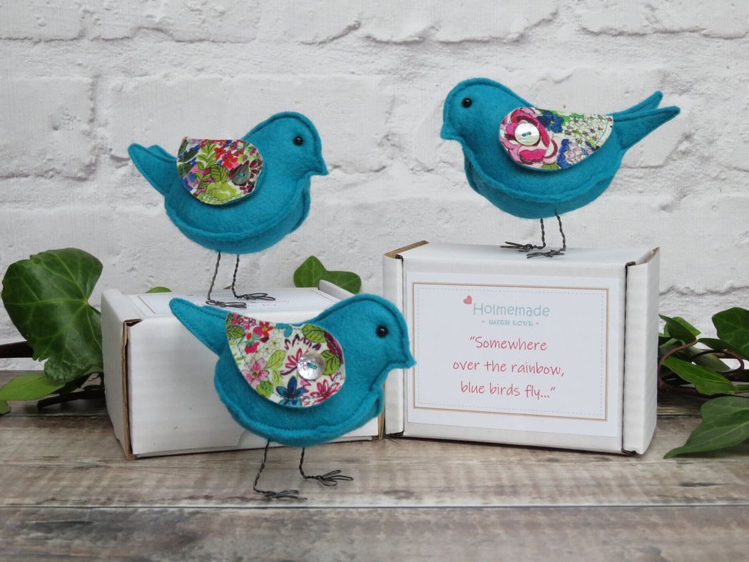 Turquoise Felt Bird With Wire Legs