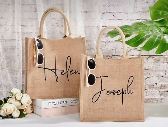 Two jute tote bags, 