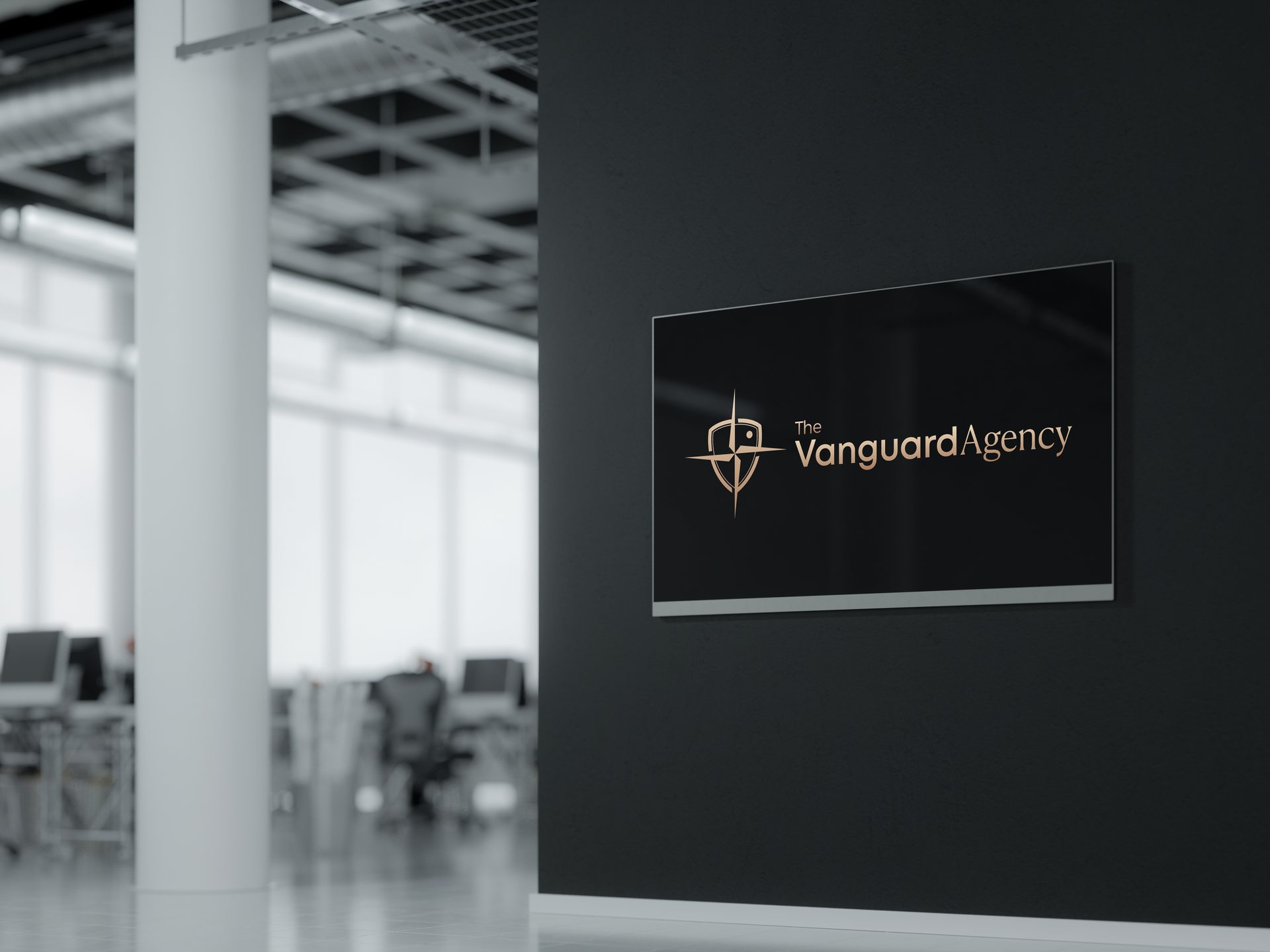 Black sign on a dark wall with 