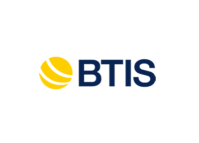 BTIS logo: yellow and white globe next to dark blue text
