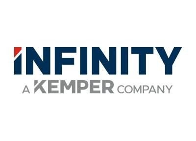 Logo for Infinity, a Kemper Company: navy text with a red accent, gray text below.