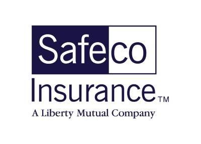 Safeco Insurance logo with text in white and blue, and
