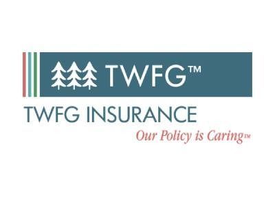 TWFG Insurance logo with trees, text, and slogan