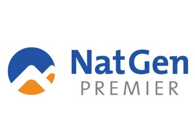 NatGen Premier logo: Blue and orange mountain graphic beside the text