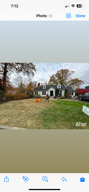 A picture of a lawn before and after being mowed on a cell phone.