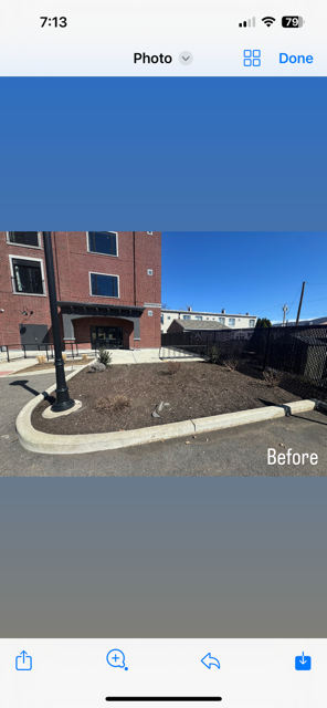 A phone screen shows a before and after photo of a parking lot.
