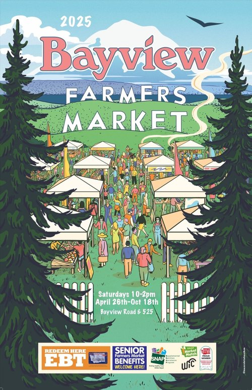 A group of people are shopping at a farmers market.