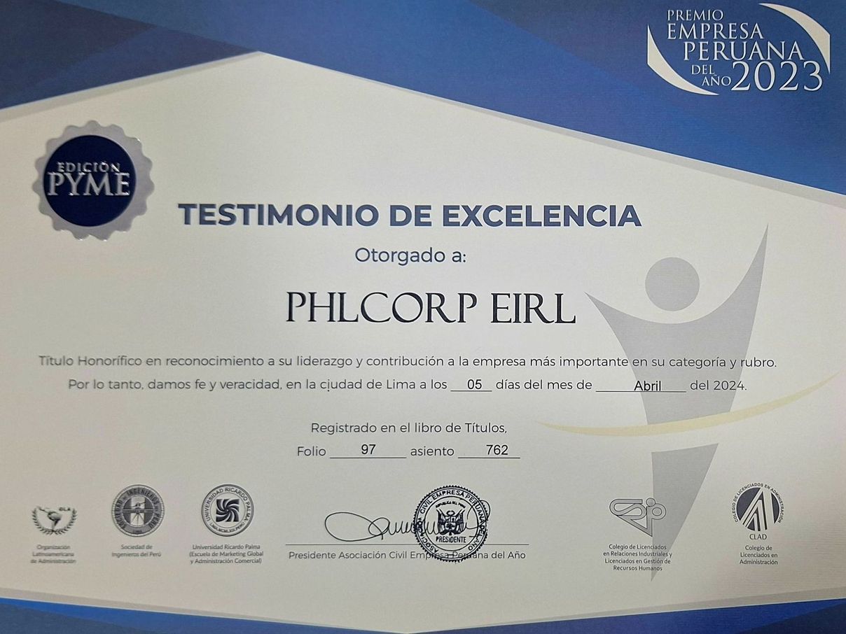 TESTIMONIO DE EXCELENCIA PHLCORP EIRL 2024