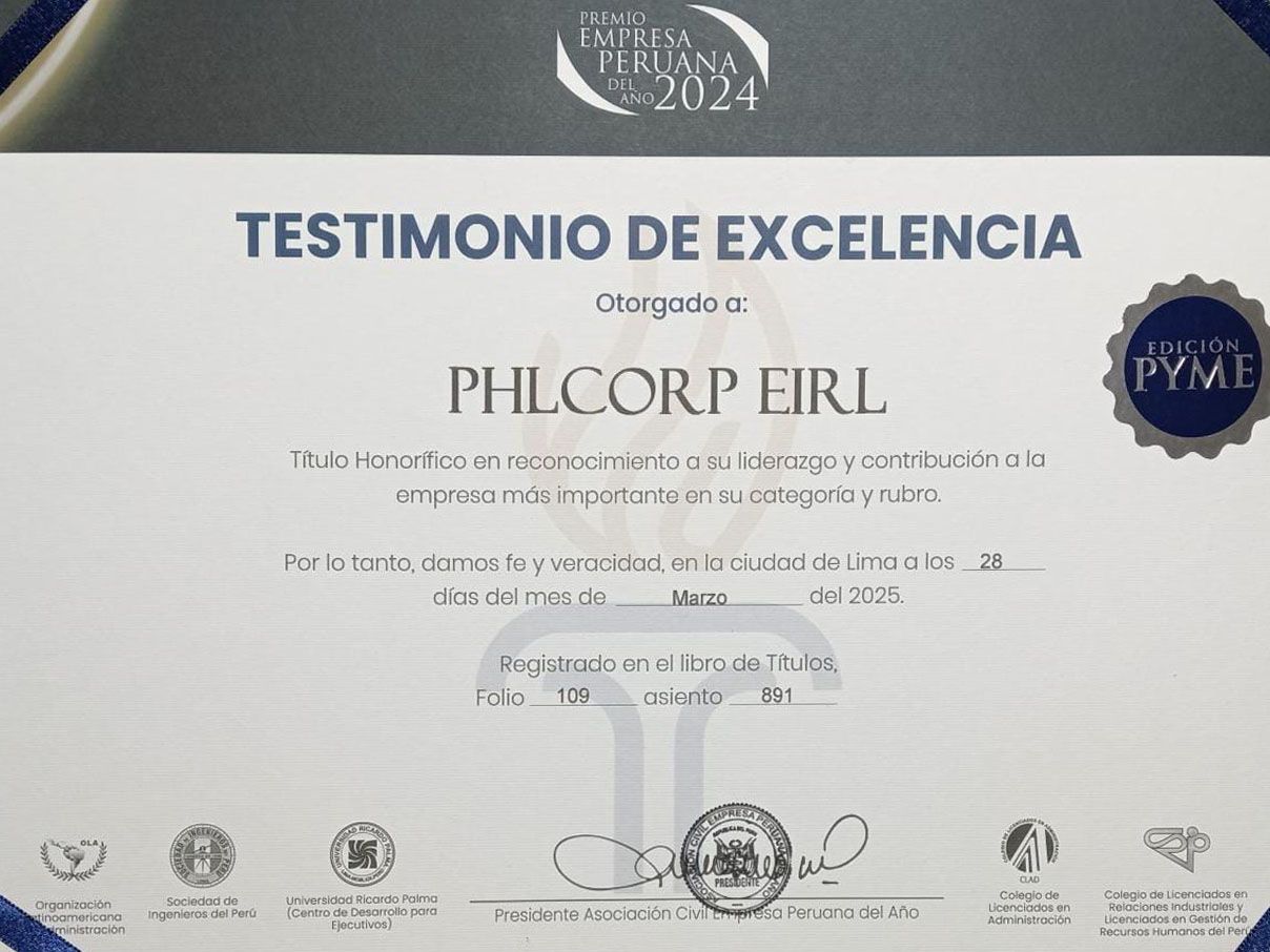 TESTIMONIO DE EXCELENCIA PHLCORP EIRL 2025