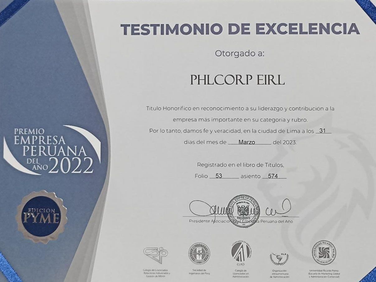 TESTIMONIO DE EXCELENCIA PHLCORP EIRL 2024