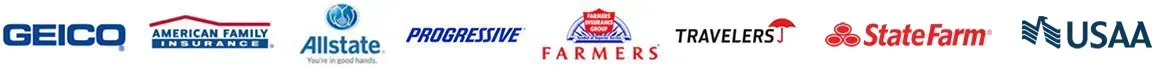 Logos of GEICO, Progressive, Allstate, Nationwide, Farmers, Liberty Mutual, State Farm, and USAA.
