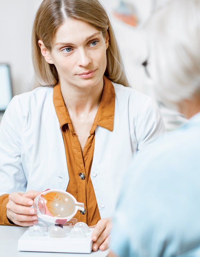 Doctor showing patient an eye model
