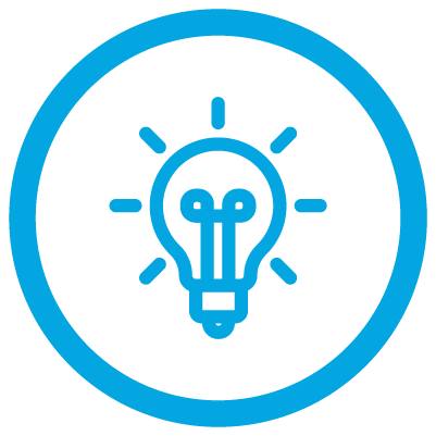 An icon of a light bulb in a blue circle.
