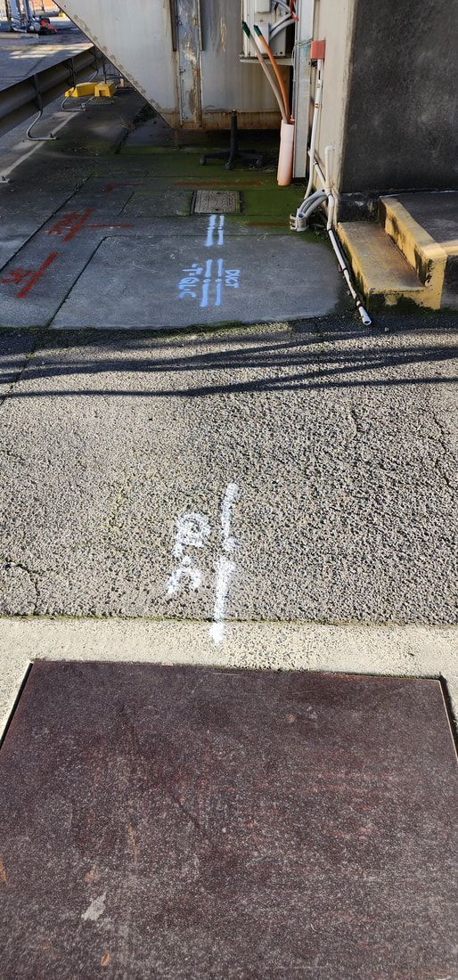 White Painted Markings on Concrete Near a Metal Plate — Found It Down Under in Glenwood, QLD