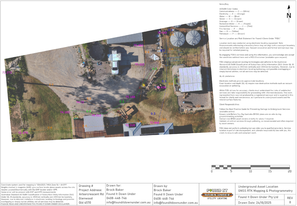 Aerial View of a Farm With Buildings, Silos, and a Dirt Road; Purple Markers — Found It Down Under in Glenwood, QLD