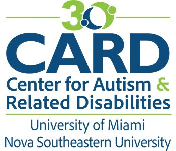 CARD Center for Autism & Related Disabilities logo, blue and green text with University of Miami and Nova Southeastern University