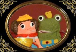 Ein Bild von einem Frosch und einer Prinzessin in einem Rahmen