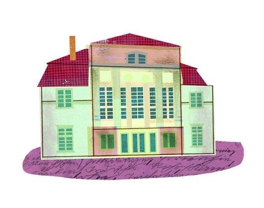 Eine Zeichnung eines Hauses mit einem roten Dach