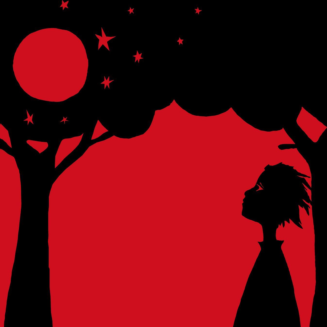 Eine Silhouette einer Person, die zum Mond aufblickt