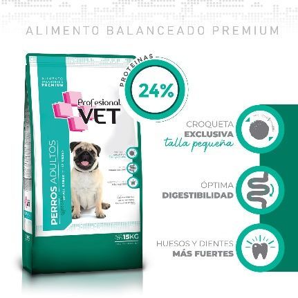 Bolsa de comida para perros con un pug, etiquetada como 