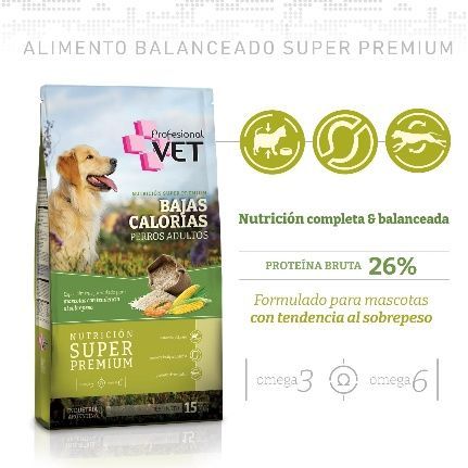 Bolsa de comida para perros con un golden retriever, etiquetada como 