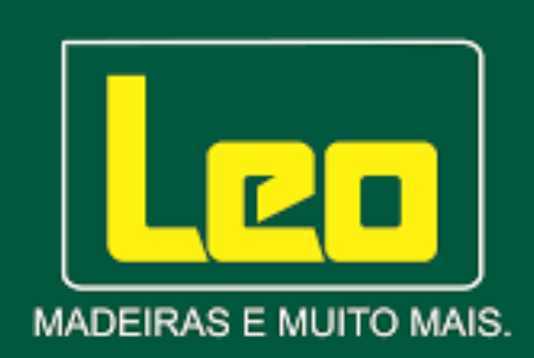 A green and yellow logo for leo madeiras e muito mais