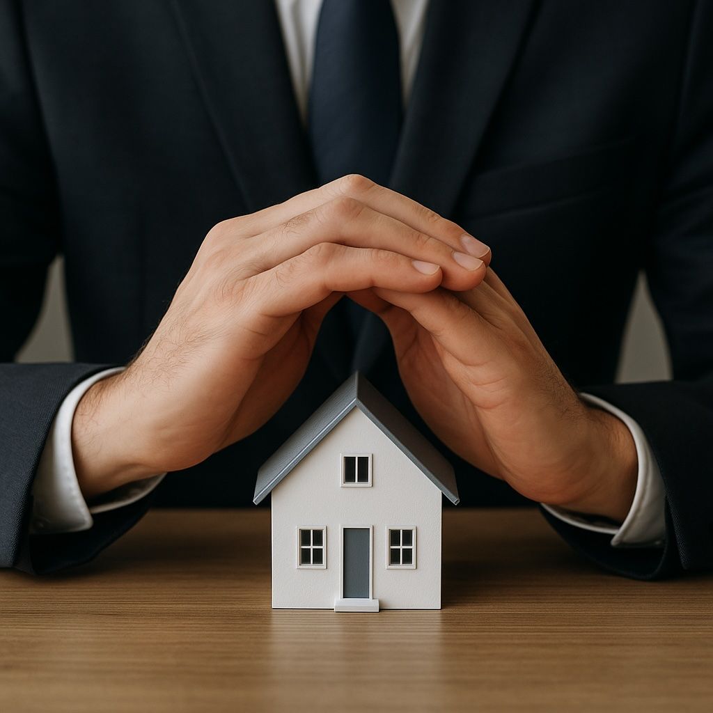 Pessoa protegendo uma casa com as próprias mãos