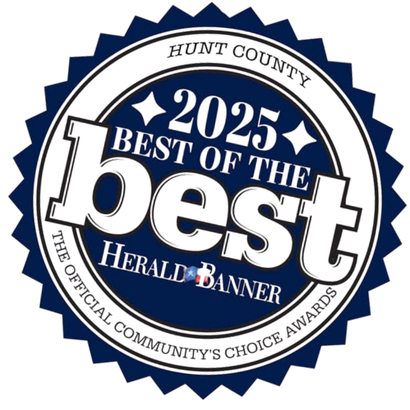 2025 Hunt County Best of the Best Herald Banner community’s choice awards blue-and-white seal