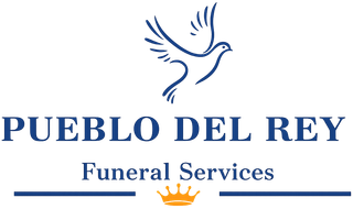 Logo: Blue dove above 