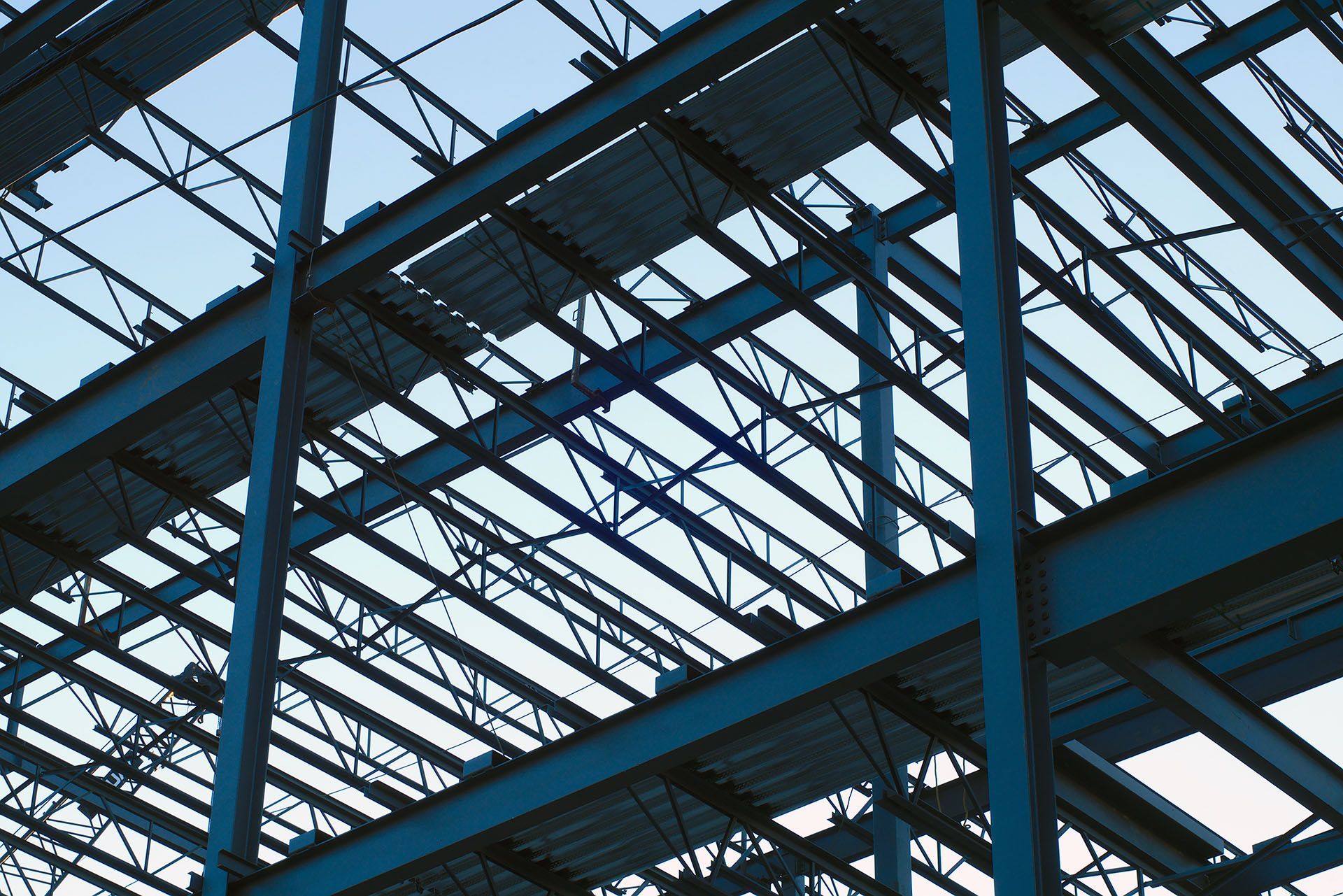 Looking up at the ceiling of a building under construction
