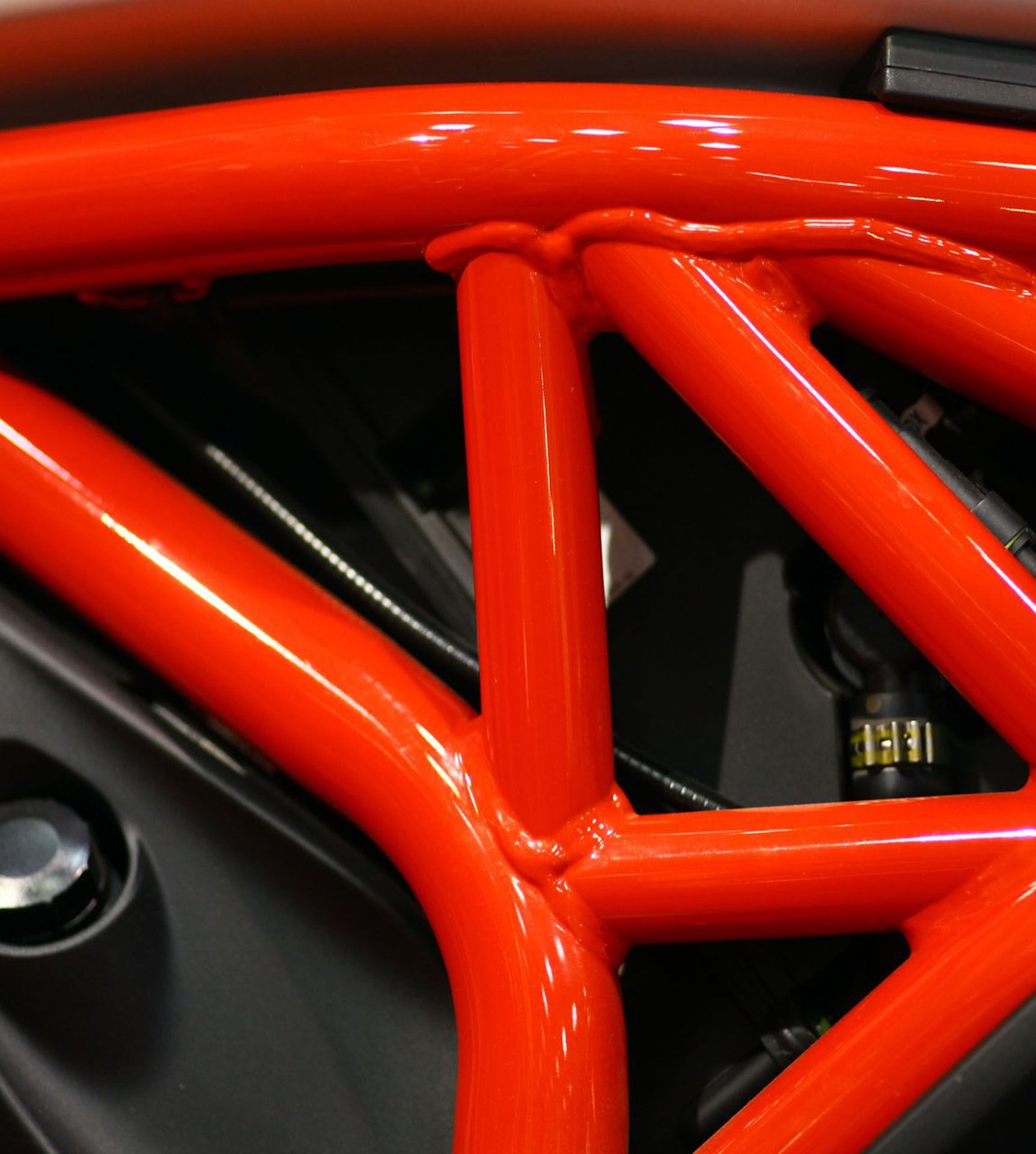 A close up of tube roll cage