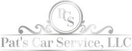 The logo for pat 's car service , llc is a silver logo on a white background.