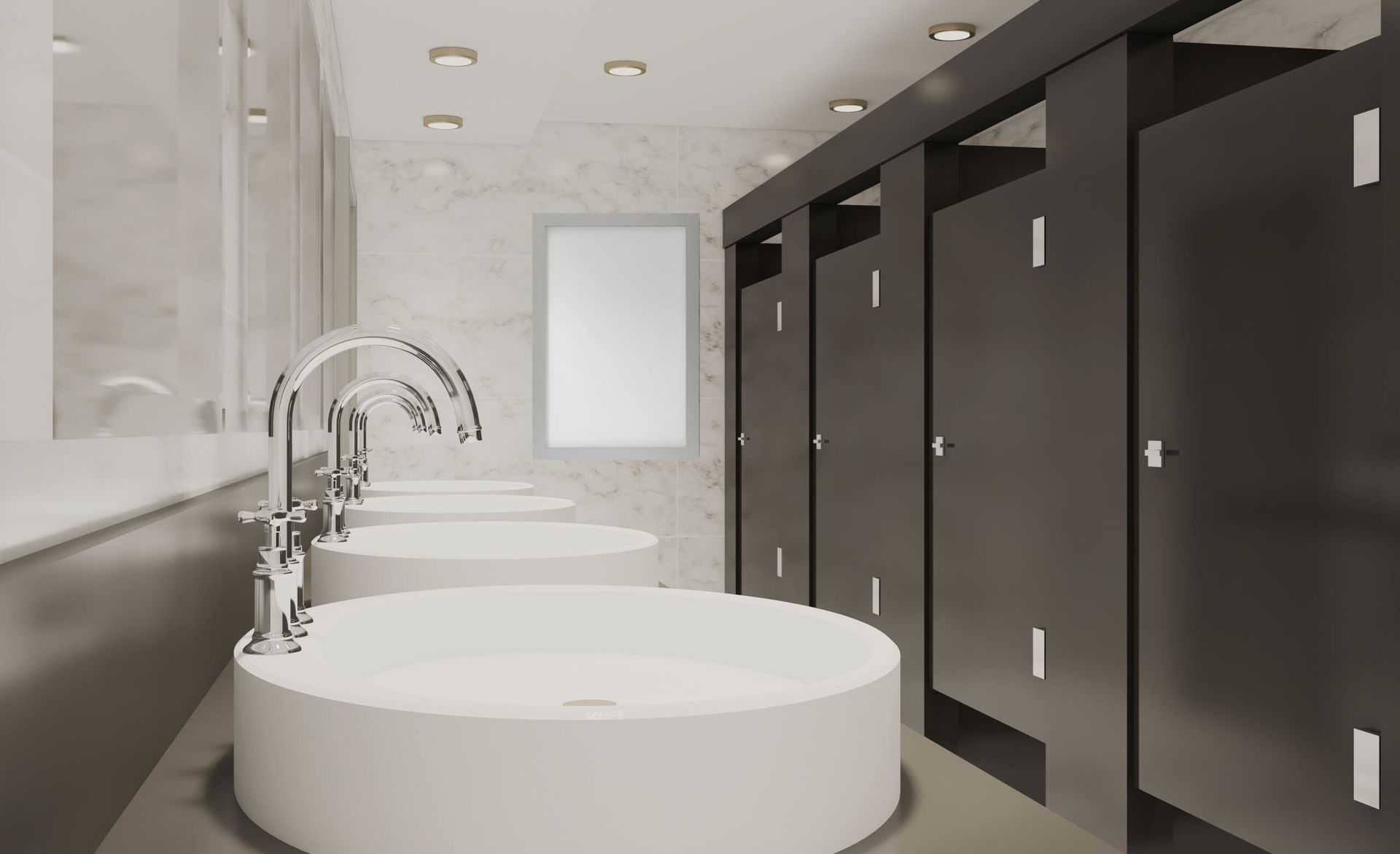 A Bathroom With a Row of Sinks and Toilets — Northern Tile Gallery in Winnellie, NT