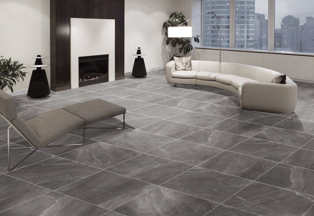 Gray and White Marbled Tiles in A Living Room