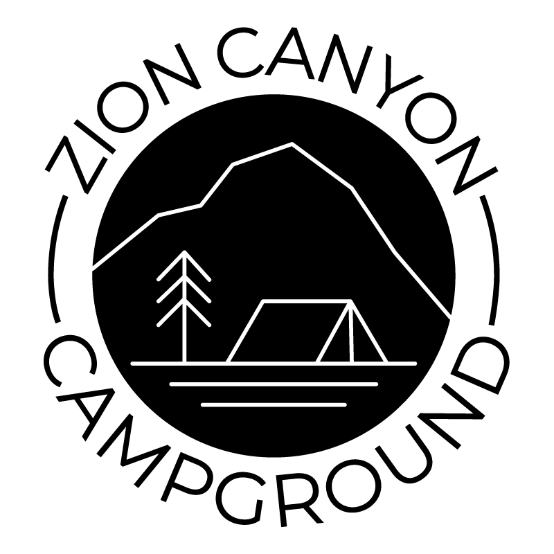 a black and white logo for zion canyon campground .