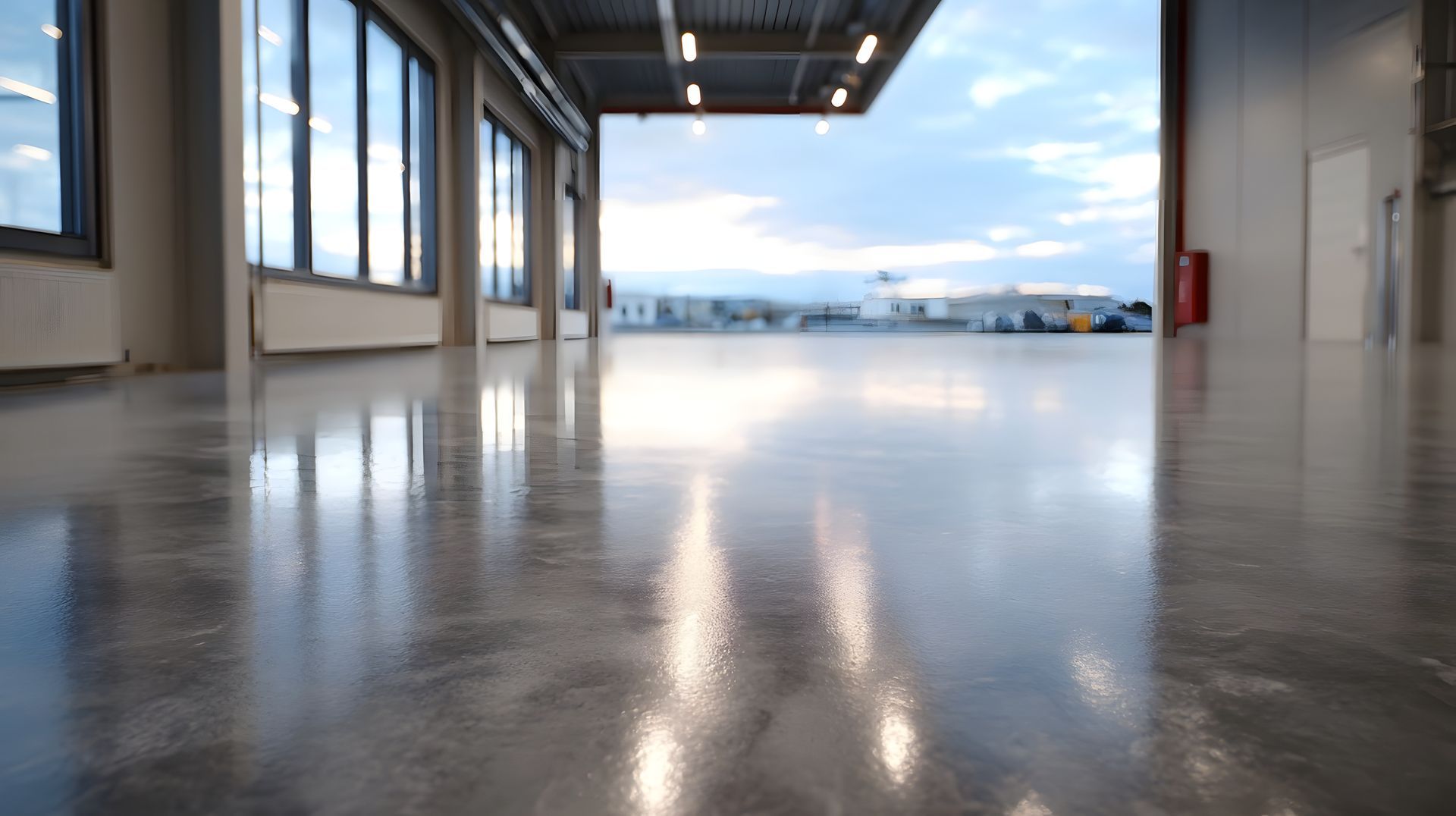 Close view of a freshly made commercial concrete floor with a blurred background. Close view of a freshly made commercial concrete floor with a blurred background.
