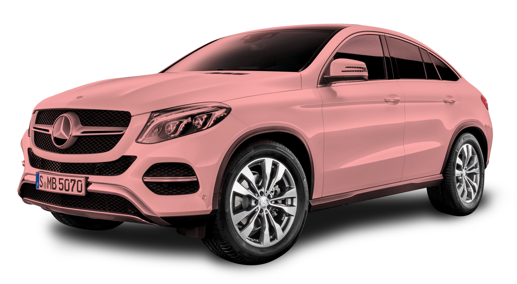 A pink mercedes gle coupe is shown on a white background.