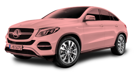 A pink mercedes gle coupe is shown on a white background.