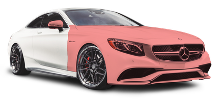 A white mercedes benz s63 amg coupe with a pink paint job.