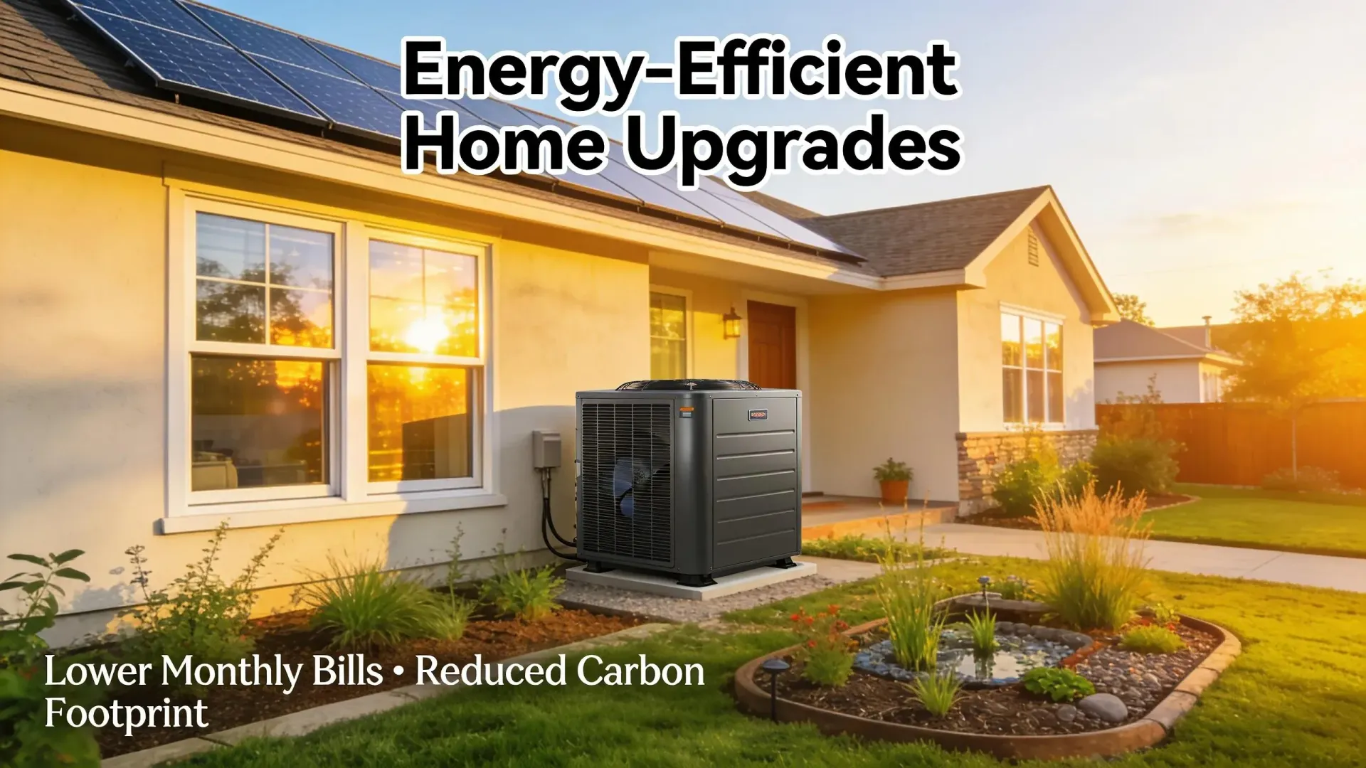 Home exterior showcasing energy-efficient upgrades, emphasizing cost savings and value addition